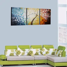Lucky Tree 100% Hand Painted Canvas Oil Painting 3 Panels Stretched and Framed Flower Wall Art Home Living Room Decor to Hang