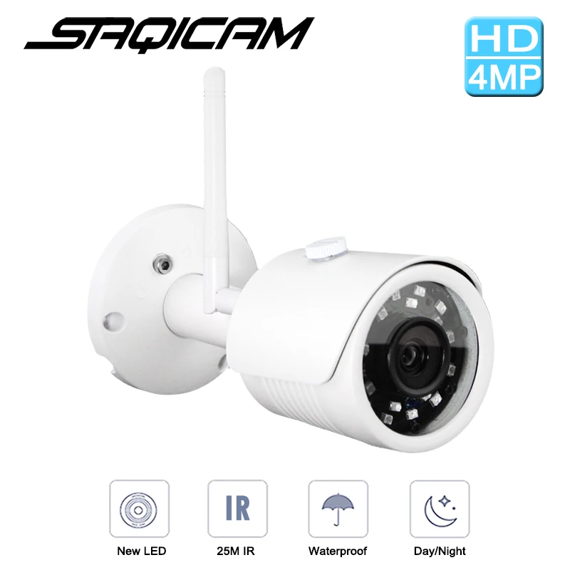 Saqicam 4CH Беспроводная система охранной камеры H.265 CCTV WIFI NVR комплект 4MP IR наружная