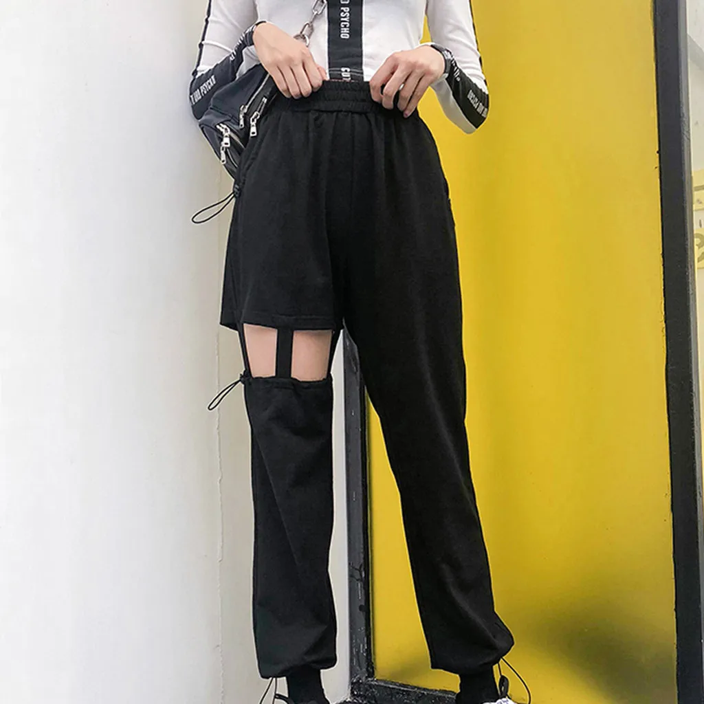 

Women Reflective Casual Pants Sweatpants Wild Belt Hip-Hop Active Trousers calca feminina harajuku pants korean style women pant