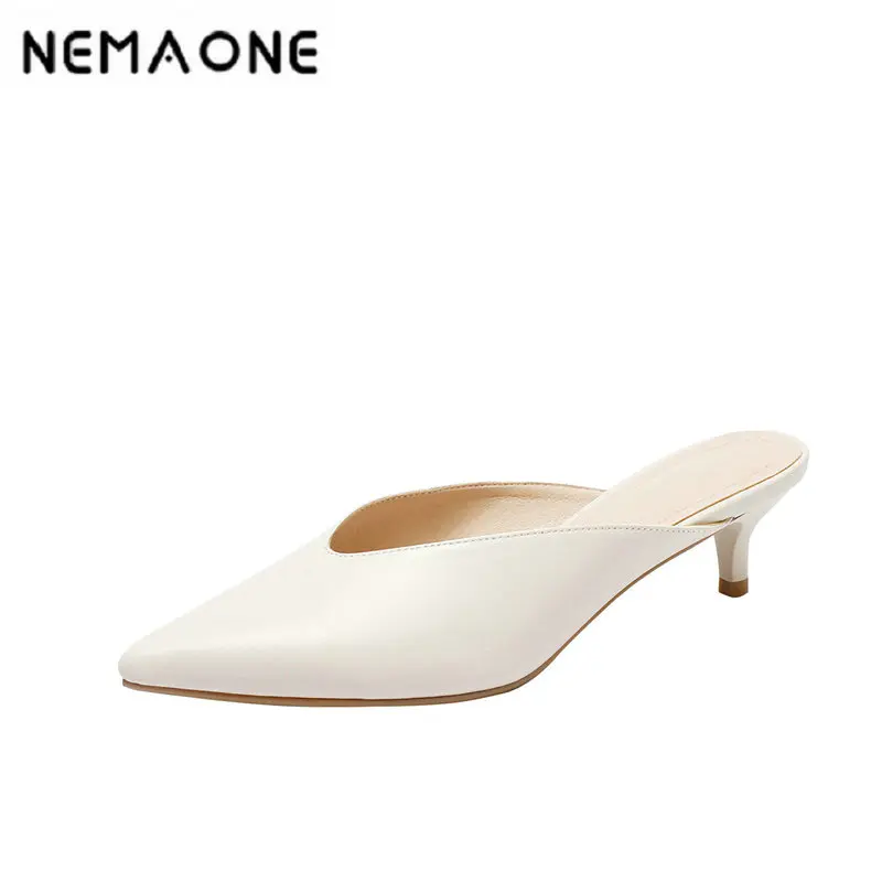 

NEMAONE Women genuine leather High Heeled slippers Party Working Pumps Spring Summer Shoes Woman Cow Leather Casual Sandals