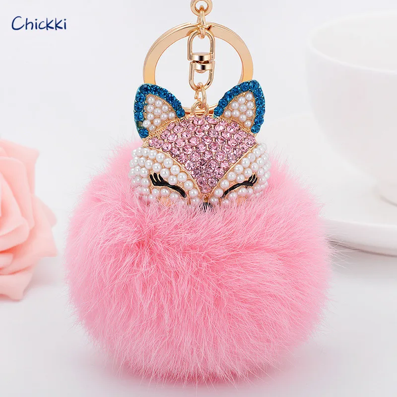 

Chickki Cute Fox Bunny Keychain Fur Pom Pom Ball Keychain Women Bag Pendant Pretty Chic Handmade Charm Keyring Boutique Gift