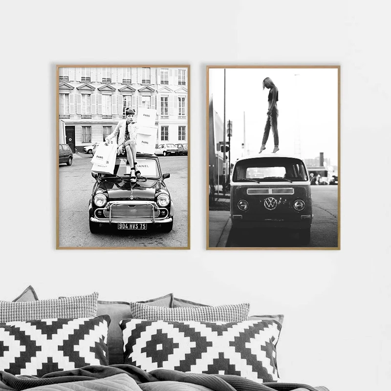 Girl black white photo wall print