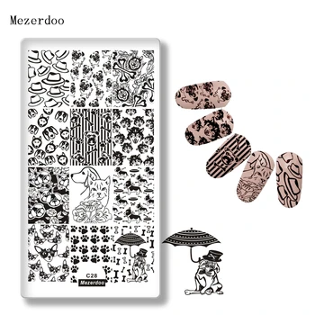 Comprare Mezerdoo 1 Pc Disegno Cucciolo Unghie Artistiche Che Timbra Il Piatto Carino Cani 12*6cm Unghie Stencil Modelli Gatto ManicureTemplate Immagine Piastra C28