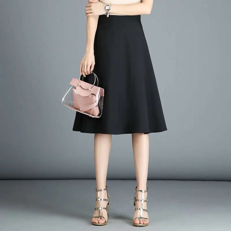 TingYiLi, осенняя элегантная юбка миди, Офисная Женская юбка трапециевидной формы с высокой талией, корейская мода, цвета хаки, бежевый, синий, черный, женские юбки