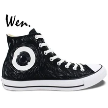 Wen Black Hand Painted Canvas Sneakers Design Custom Mamafaka High Top Men Women’s Black Canvas Shoes