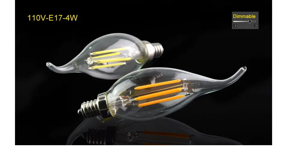 Dimmable E17 LED Filament bulb 2W 4W 6W Candle  Lamp light AC110V Retro Edison Glass 360 Degrees Light for Crystal Chandeliers (7)