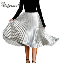 Colysmo, винтажные юбки с высокой талией, Женская плиссированная юбка, металлическая летняя юбка, розовое повседневное атласное шелковое платье миди, длинная юбка миди