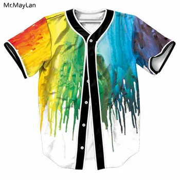 

Colorful Oil Painting Print Hipster 3D T shirt Men Hiphop Tshirt Baseball Jersey Button Short Sleeve Cardigan T-shirts Drop ship