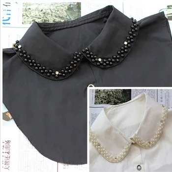 peter pan fake false collar shirt detachable collars for womens decor fake shirt women white cotton pearl lace lapel embroidery