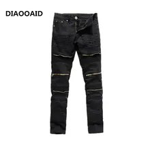 Новая высокая улица Горячая Распродажа Новая торговля мужские ноги стрейч джинсы Длинные мужские брюки на молнии бренд 009 черные удобные брюки