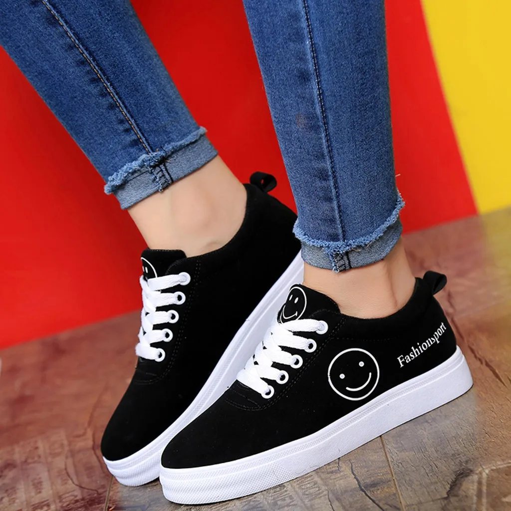 

SAGACE Shoes Women Fashion Letter Smile Flat Ankle single Shoes Sport Student Round Toe Casual Lace-Up shoes woman 2018dec13