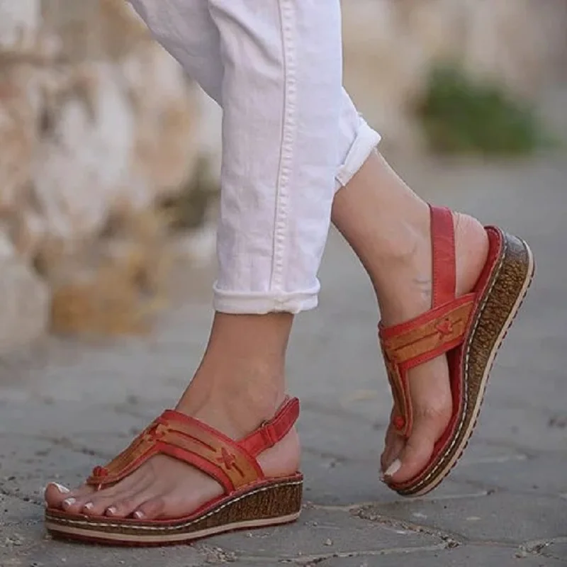 Summer flip flops women wedges open toe sandals gladiator mid heels roman shoes ladies bohemian platform beach sandals big size