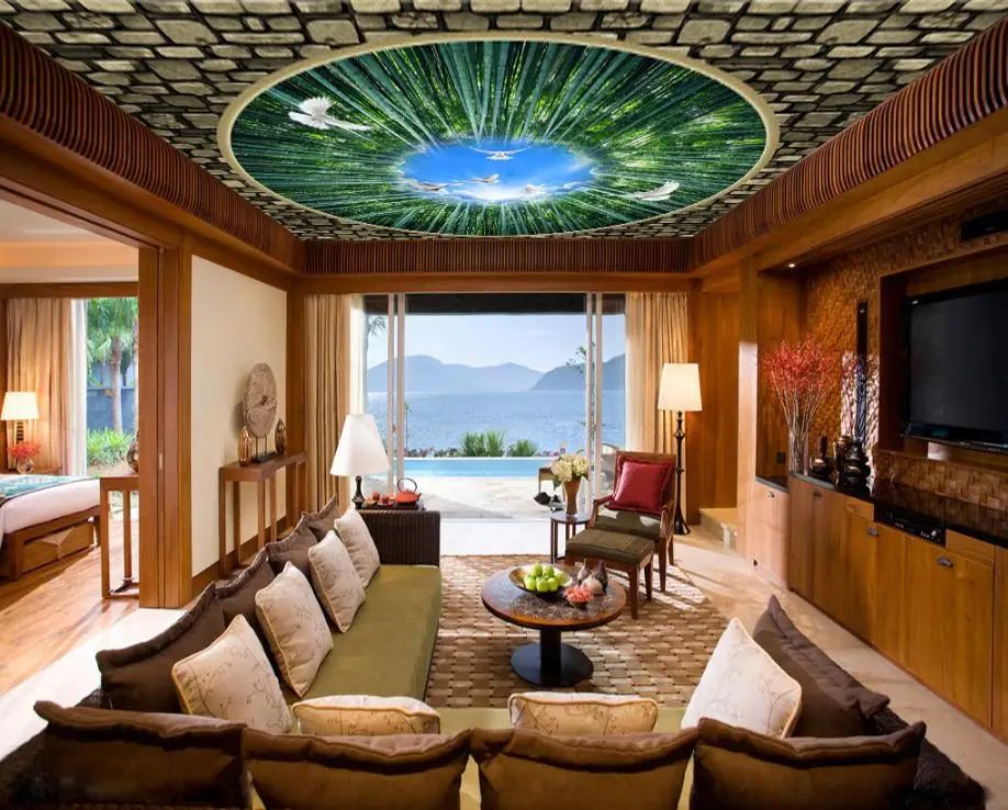 Wallpaper Non woven 3D Ceiling White Pigeon Bamboo Forest Wallpaper On