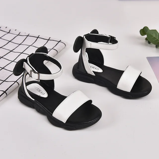 2019 Kids Girls Summer Shoe Little Girls Sandals Leather Big Children BOW Princess Beach Sandals