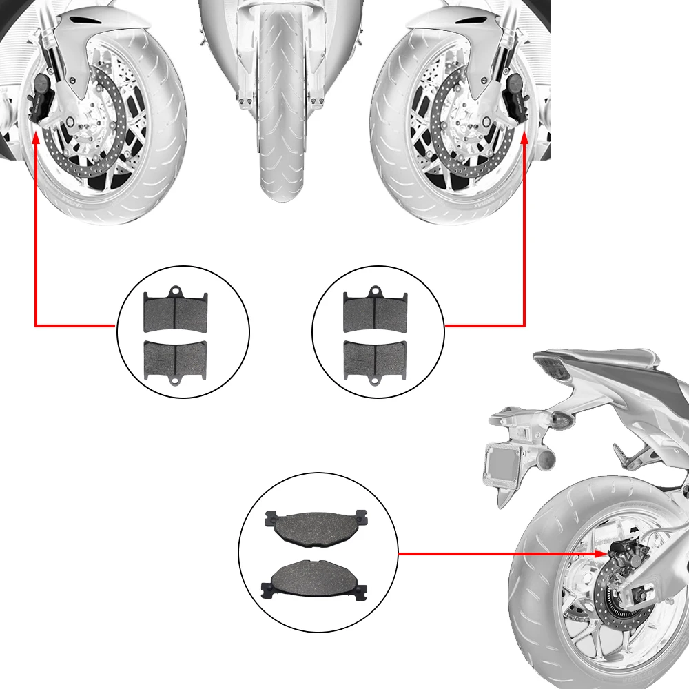 Alconstar-6 шт., полуметаллические тормозные колодки для мотоциклов, набор для Yamaha TMAX530 TMAX 530 2013, передние дисковые и задние дисковые колодки, гоночные