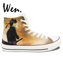 Вэнь ручная роспись парусиновая обувь дизайн на заказ аниме Gintama Саката гинтоки высокие пункт унисекс Спортивная для мужчин женщи