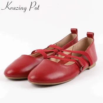 

Comfortable hand-sewn leather ballet shoes slip on cow leather pretty girl round toe pregnant woman grandma driving shoes L06