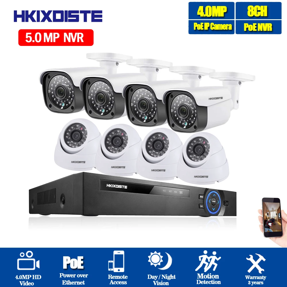 8CH 5MP POE NVR комплект камер видеонаблюдения Система H.265 HD 4MP ip-камера безопасности 150m