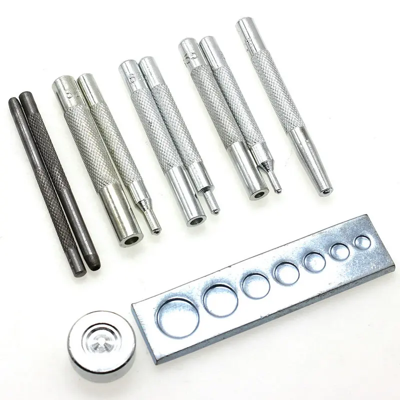 New 11Pcs/Set Die Punch Hole Snap Rivet Setter Base Kit DIY Leather