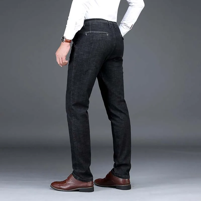 Осень-зима джинсы черные из денима брюки Для мужчин с эластичной резинкой на талии, мужские прямые джинсы, длинные эластичные штаны, брюки Мужской, большого размера 42