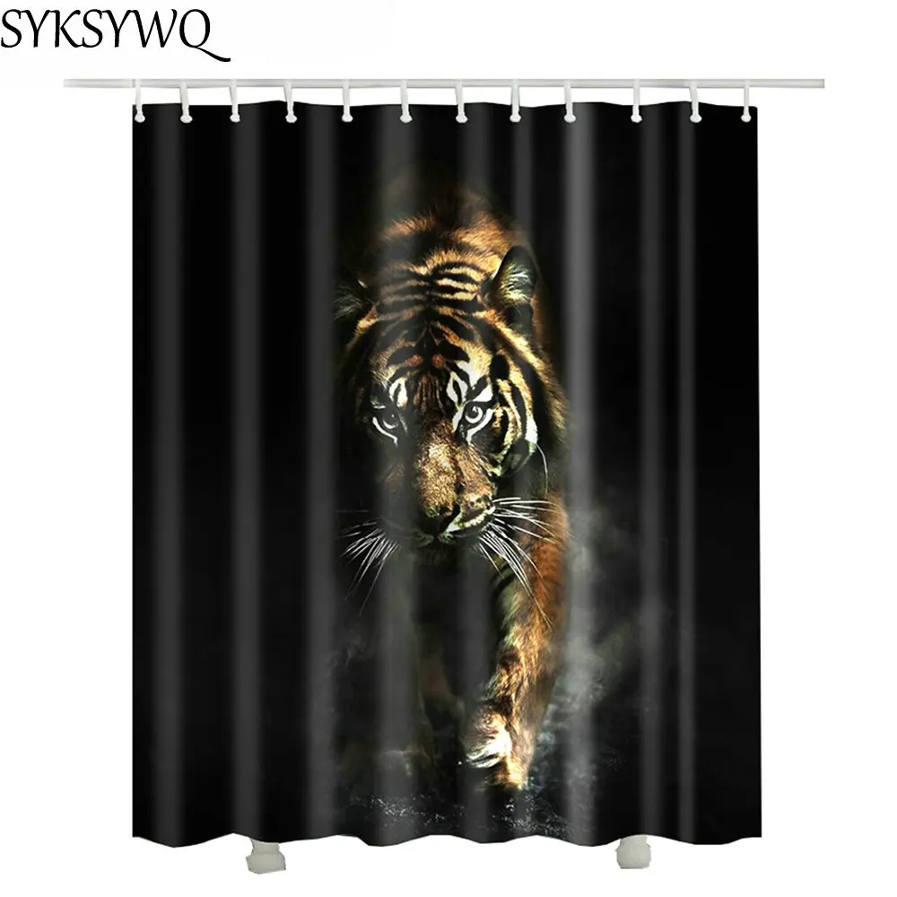 

Drop Shipping Tiger Shower Curtain Black cortinas de bano 3D Polyester Fabric Bath Curtain Bathroom