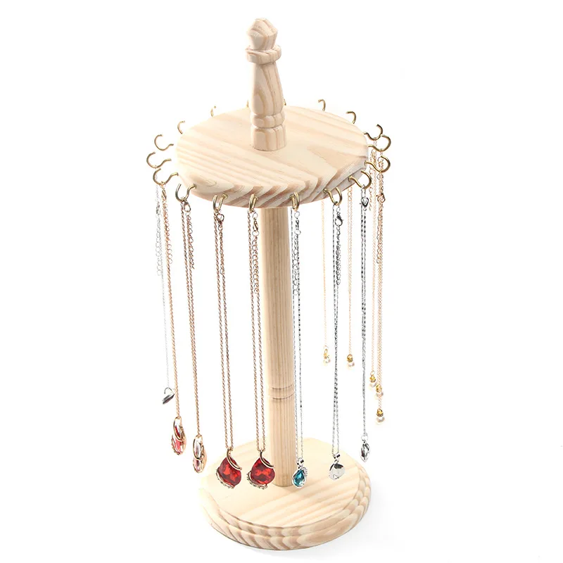 Wood Jewelry Display Stand with Hooks for Exhibition Necklace Earrings