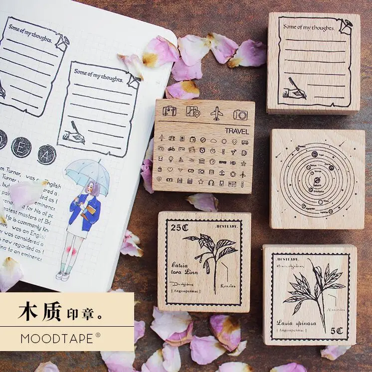 

PLant/cassia seed/travel icon/interstellar/idea seal stamp Wood and rubber seal Log rubber stamp Decorative dairy book Escolar