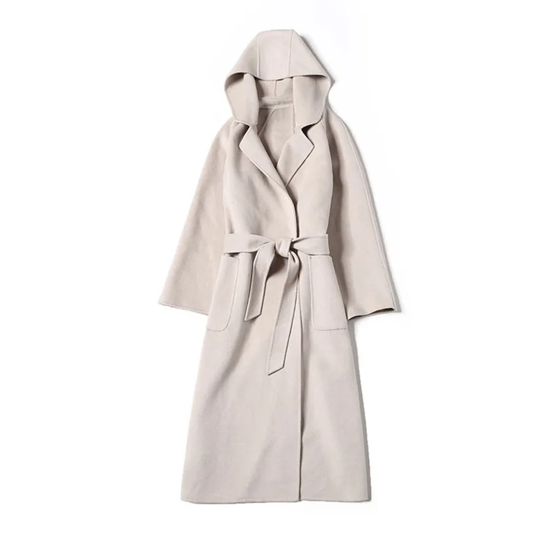 Tranchée White De Longue 2018 Double Beige Et Laine face 1807011 black D'hiver Capuchon Coréenne Nouvelles Coupe Femmes À Cachemire Automne vent Pardessus vqZwxvORC