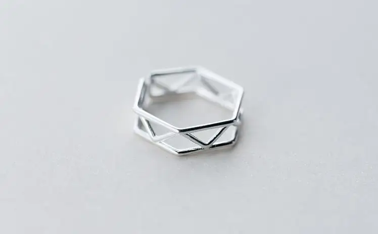 925 пробы, серебряный полый шестиугольник, кольца для женщин, регулируемый размер, кольцо для девушек, Boho, массивные ювелирные изделия, Joyas De Plata