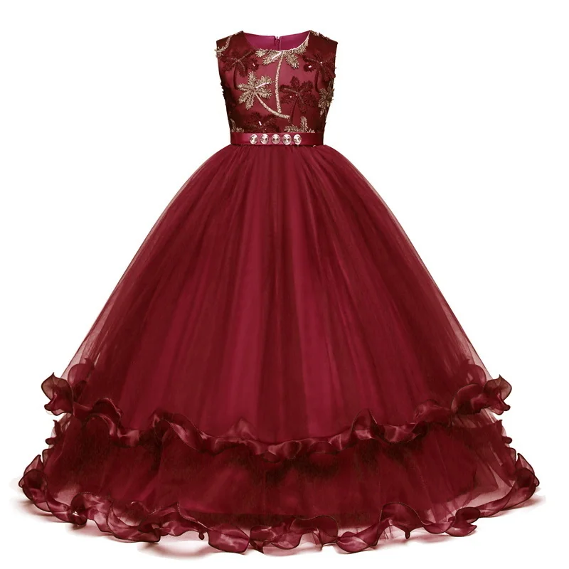 

5T-14T Dress Formal Elegant Dress For Girl Embroidery Wedding Party Tulle First Communion Dresses Kids Graduation Prom Gown DEJO
