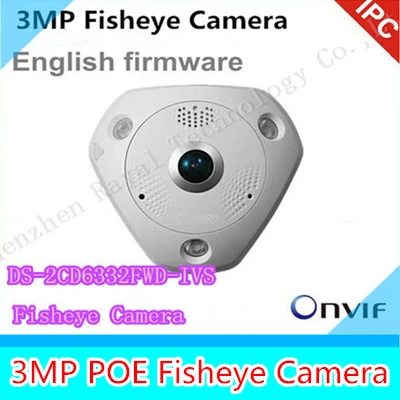 

fast free shipping DS-2CD6332FWD-IVS 3MP Full HD 1080P PoE WDR 360 Degree Fisheye e-PTZ Dome Network IP Camera Micro SD Memory