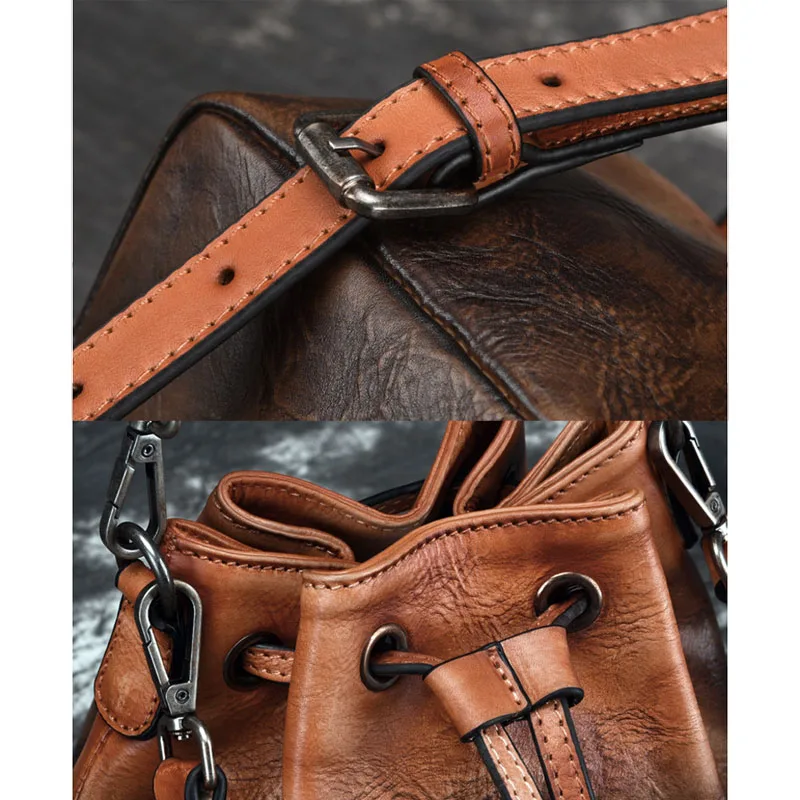 AETOO кожаные сумки многофункциональная Цена за единицу Диагональная Сумка-мешок дерево высокая кожа ручная роспись повседневная сумка с кисточками