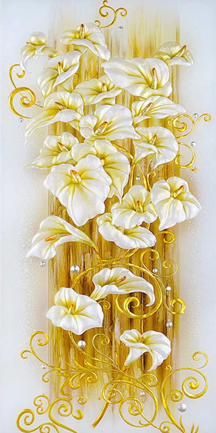 

Beautiful gold relief lily flowers full Diamond painting embroidery Kit Needlework home decor Resin square drill Crafts Gifts