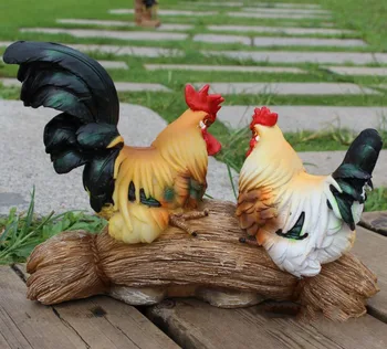 Outdoor Creative Resin Cock Hen Figurines Crafts Welcome Card Decoration Livingroom Home Accessories OrnamentS Garden Furnishing 2