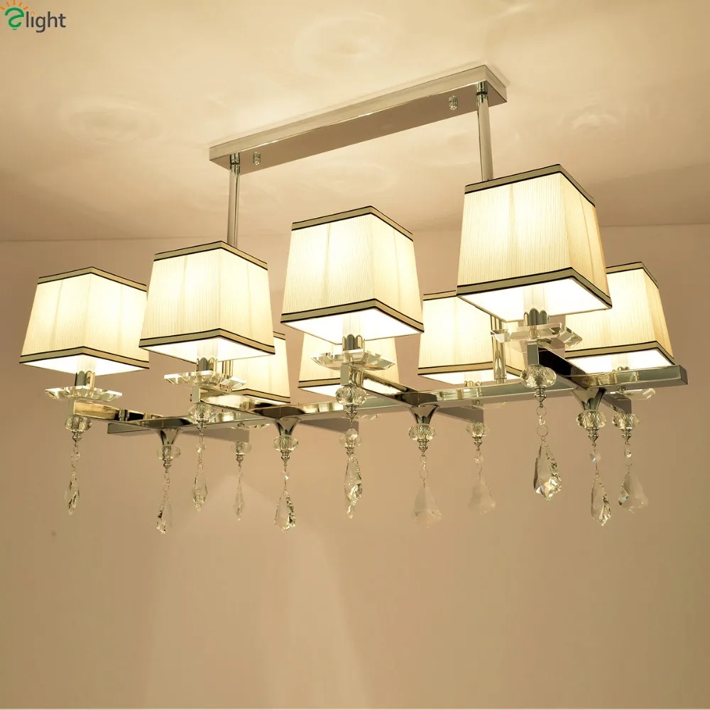 

Modern Chrome Metal Led Chandeliers Lighting Dining Room Fabric Shade Led Ceiling Chandeliers Lights Fixtures For Living Room