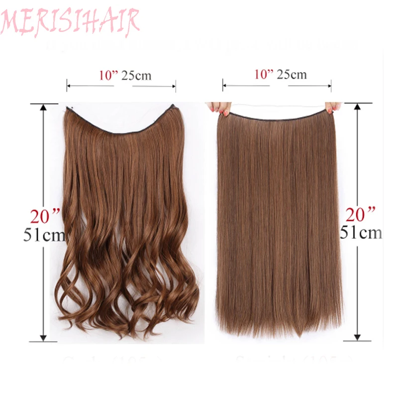 

MERISI HAIR 24 Inch Natural No Clips in Hair Extensions Long Synthetic Fish Line Straight Hair Extensions Seet Invisible Hair