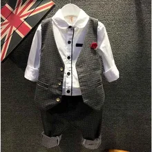 2016 Fashion Baby Boy Clothes Sets Gentleman Suit Toddler Boys Clothing Set Long Sleeve Kids Boy Clothing Set Birthday Outfits
