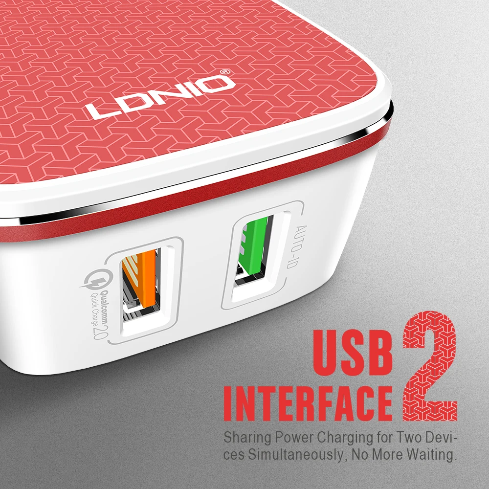 LDNIO A2405Q US Plug белый и красный цвет двойной USB зарядное устройство с одним QC2.0 быстрой зарядки порт для samsung сотового телефона