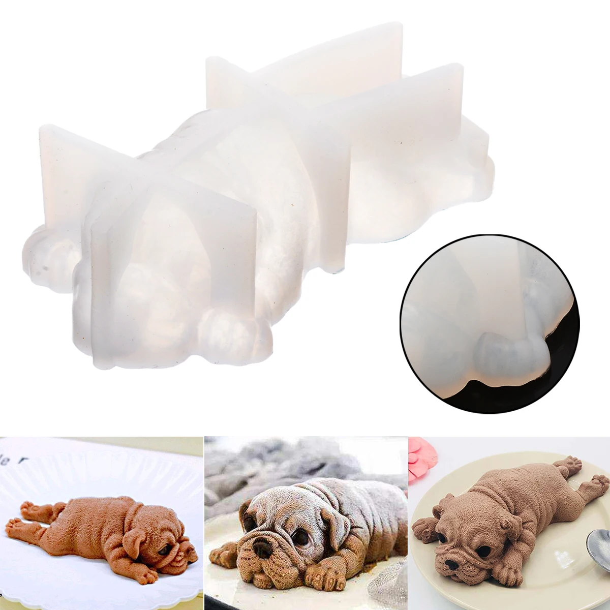 1pc White Silicone Mold 3D Dog Bulldog Animal Shape Mousse Cake Chocolate Jelly Mold Baking Mould Bakeware Cake Tools