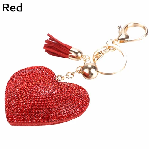 Романтическое ослепление Стразы с амулетами подвесками любовных сердечек, подвеска с бахромой брелок для ключей с кисточкой, на сумку кулон брелок для автомобильных ключей - Цвет: Красный