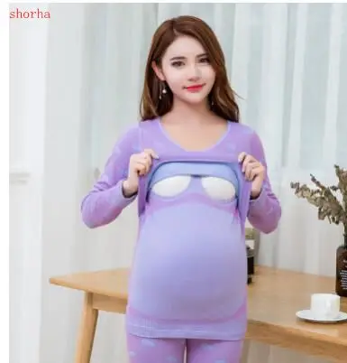 New Breastfeeding nursing dress top pajamas long sleeve nightie maternity feeding clothes Dresses for pregnant women maternity