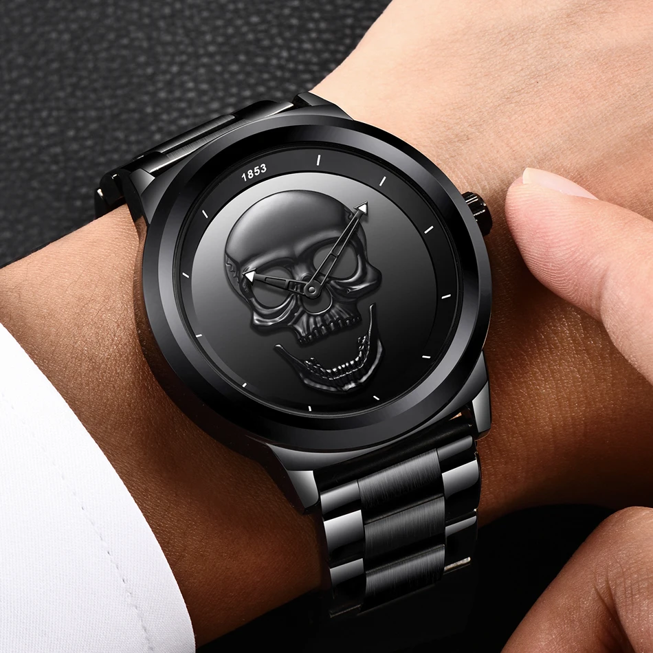 Мужские часы с черепом, уникальный дизайн, мужские часы LIGE, люксовый бренд, Спортивные кварцевые Военные Стальные наручные часы, мужские часы+ коробка