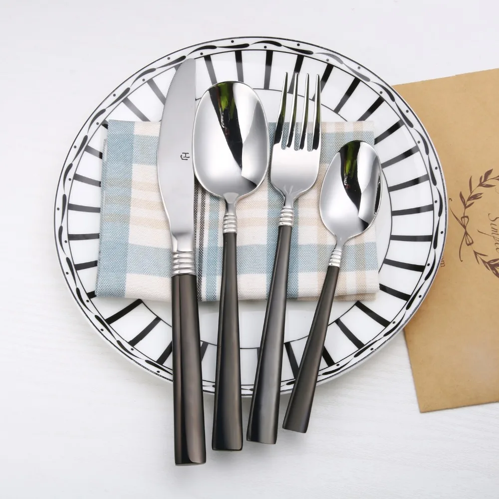 4pcs Black Cutlery Set 18 10 High Grade Stainless Steel Flatware Mirror