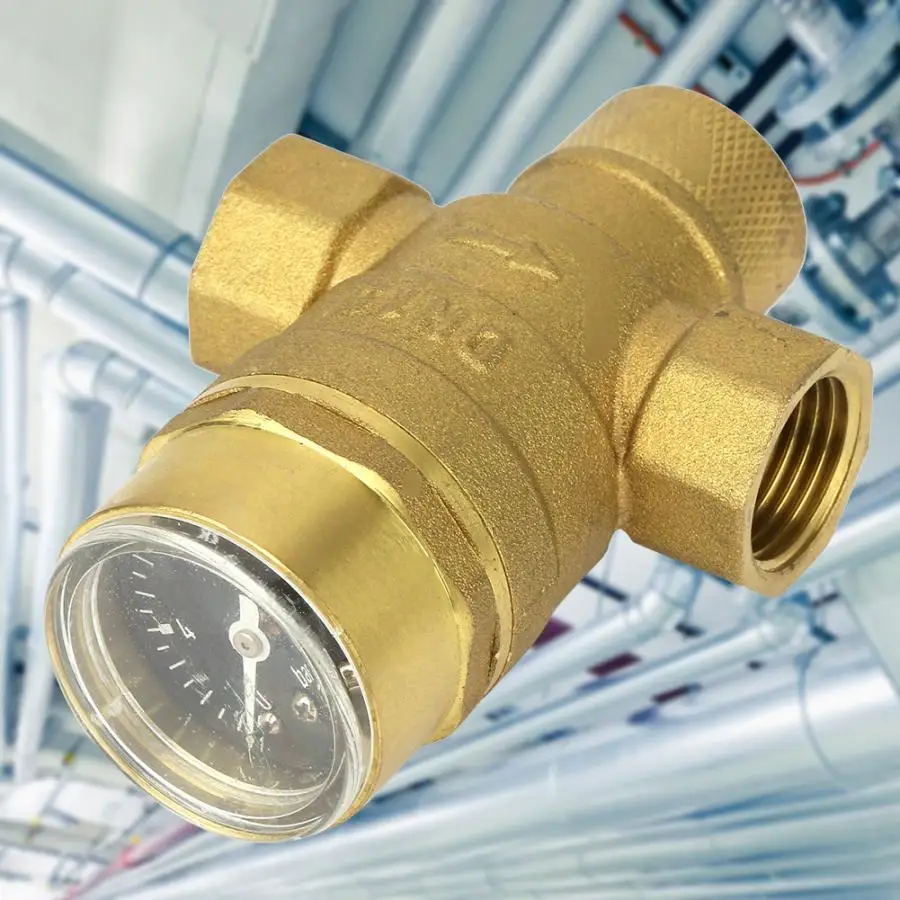 

Reducing Regulator Valve 1/2 inch Brass Water Pressure Reducing Valve Relief Valve With Guage Meter Adjustable Water Flow