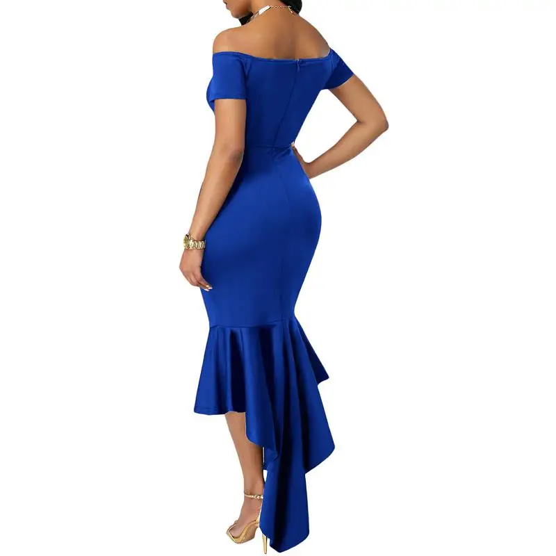 ADEWEL New Autumn Irregular Hem Mermaid Women Party Dress Sexy Bodycon Cross V Cut Midi Elegant Dress (2)