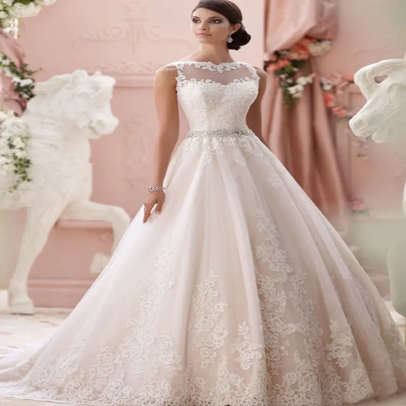 

2015 Romantic Vestido de noiva Princess Appliques Wedding Dress See Through Sexy Back Bride dresses Robe de mariage casamento