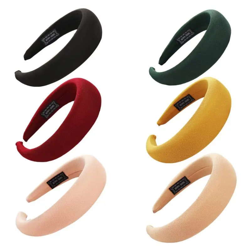 

Korean Ladies Padded Thicken Sponge Wide Headband Sweet Candy Color Hair Hoop Gird Textured Surface Banquet Headpiece 6 Colors