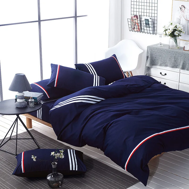

Navy Color Polyester Bedding Set Queen King Size For Adults Simple Life Single Double Bed Duvet Cover Sets XF216-5