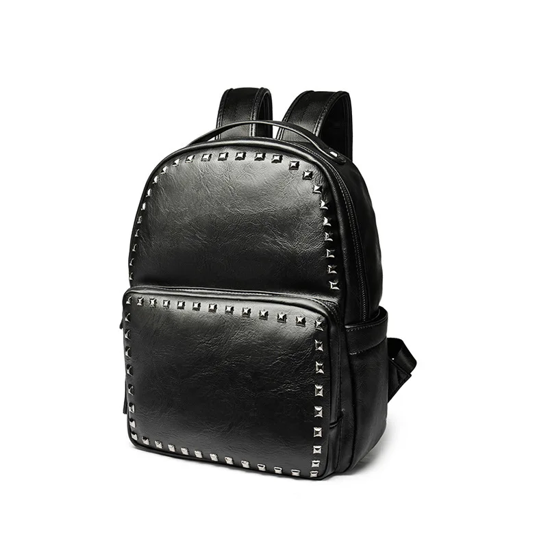Small daypack Black Travel Laptop Backpack mochila Rivet Men's Leather