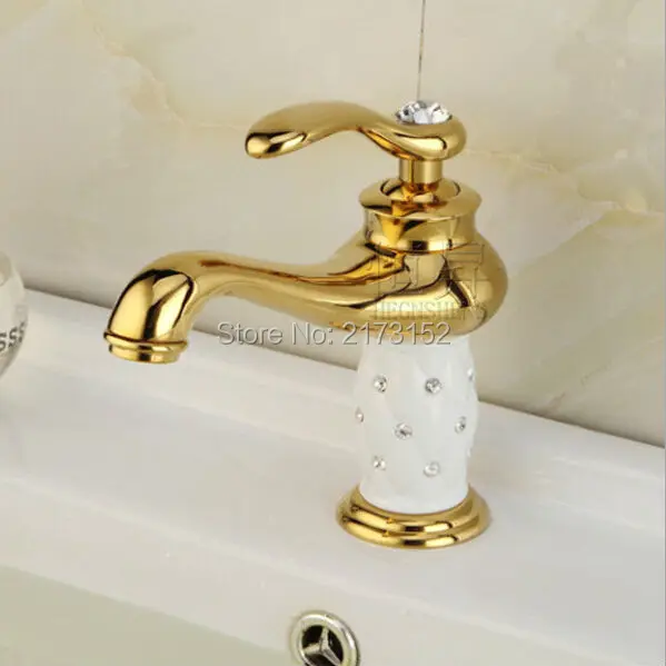 Luxury Gold Plated Bathroom Faucet White Ceramic Body Decorated With Luxury Gold Plated Bathroom Faucet White Ceramic Body Decorated With Diamond Basin Sink Mixer Tap G